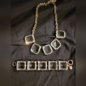 J Crew matching necklace and bracelet set with glass "diamonds."